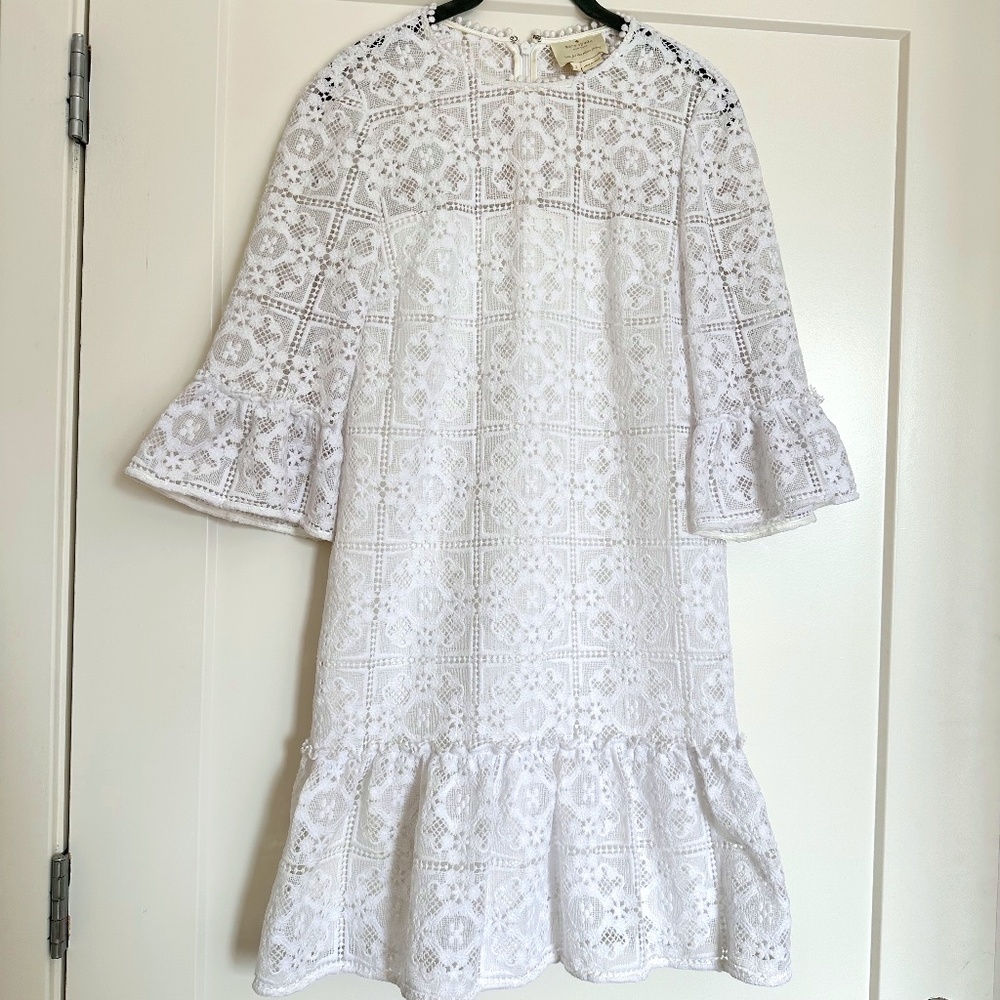 Kate Spade white lace flounce shift dress